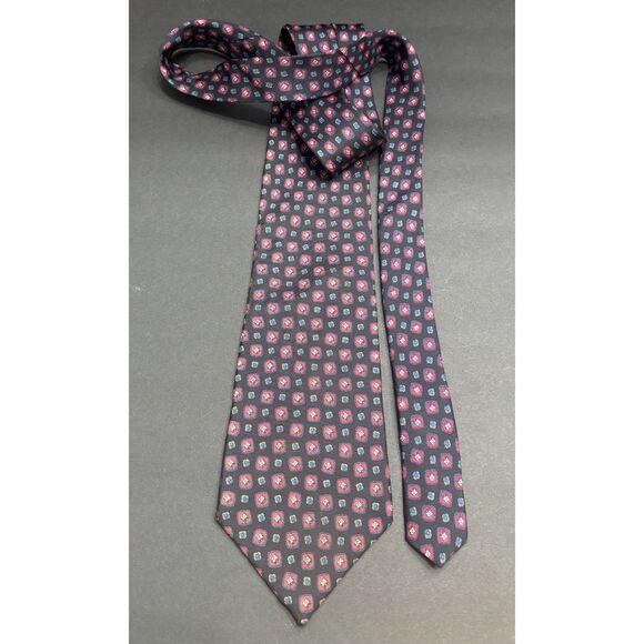 Vintage Handmade “Statesman by Thornes” Silk Medallion Tie – Navy / Red - Picture 3 of 4